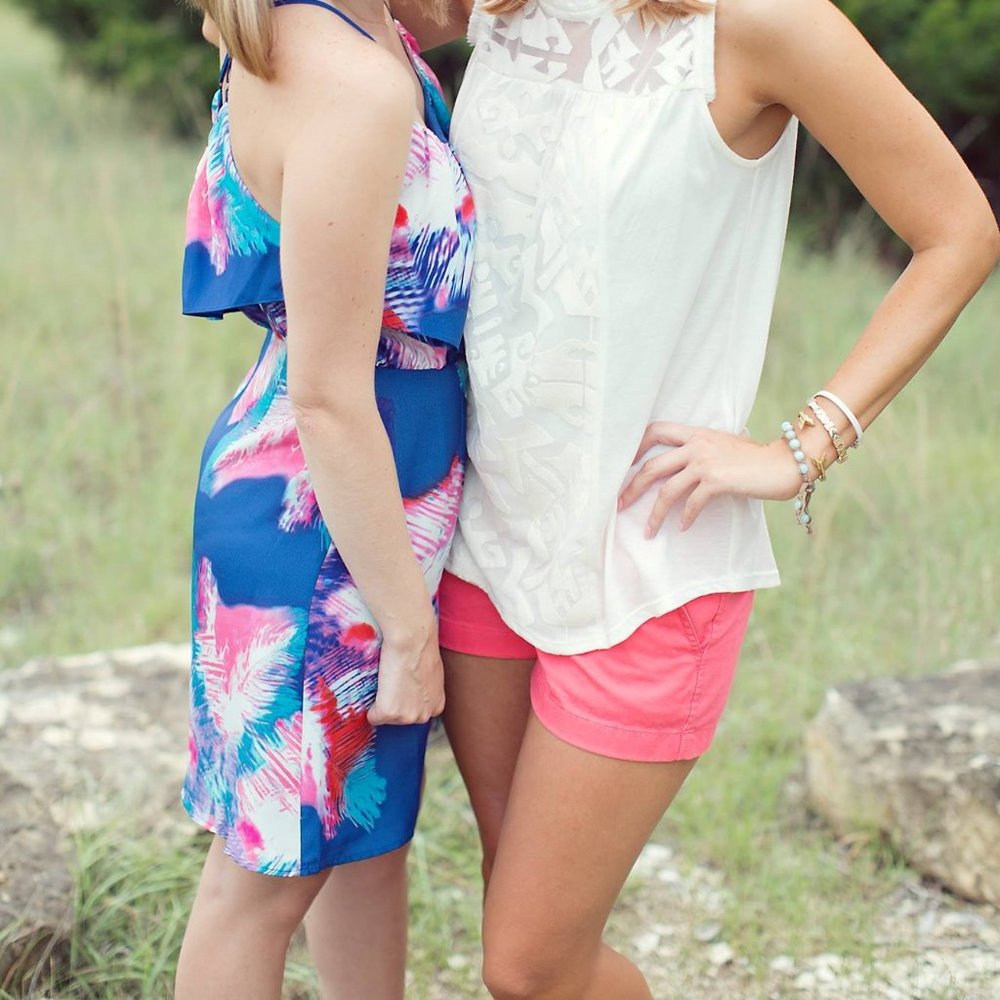 Blue & Pink Floral Print Cross Back Mini Dress